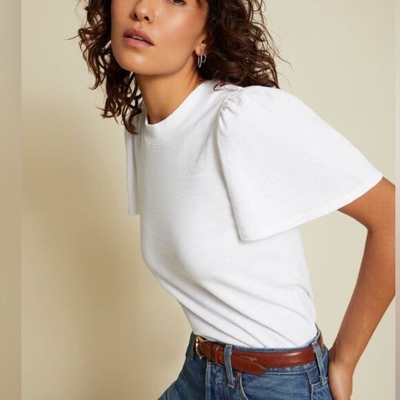 Nation LTD Tops - Nation LTD White Puff Sleeve Short Sleeve Tee